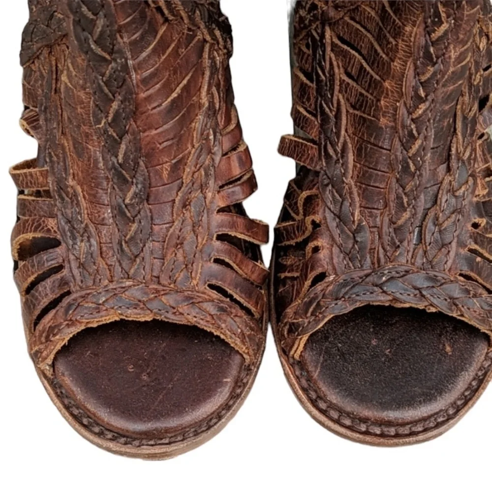 FREEBIRD by Stephen Leather Huarache Bela Open Toe Booties in Brown Size 7